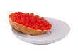 Bread with red caviar on plate on white background Bread with red caviar on plate on white background
