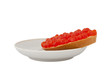Bread with red caviar on plate on white background Bread with red caviar on plate on white background