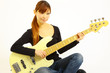 young woman with a 5 strings bass