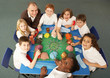 Overhead View Of Schoolchildren Working Together At Desk Overhead View Of Schoolchildren Working Together At Desk