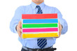 Photo: Manager is handing pile of folders for correction Manager is handing pile of folders for correction