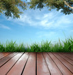 Foto : wooden terrace and blue sky wooden terrace and blue sky