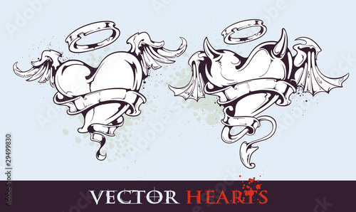 Vektor: Two tattoo styled hearts Two tattoo styled hearts
