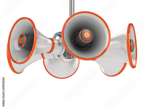 Illustration: megaphones isolated on white background 3d illustration megaphones isolated on white background 3d illustration