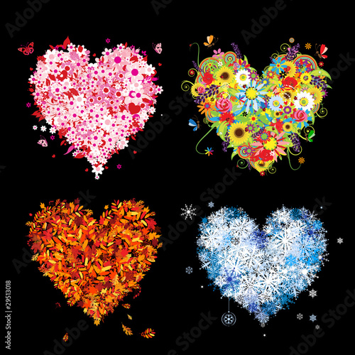 Vector: Four seasons - spring, summer, autumn, winter. Art hearts Four seasons - spring, summer, autumn, winter. Art hearts