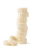 Freshly sliced bananas on a white background