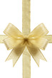 Golden gift bow. Ribbon. Isolated on white