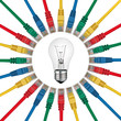 IT Solutions - Lightbulb in centre of colored network cables IT Solutions - Lightbulb in centre of colored network cables