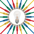 IT Idea - Lightbulb in centre of colored network cables IT Idea - Lightbulb in centre of colored network cables