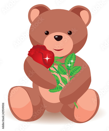 Vector: Teddy bear holding red rose. vector illustration Teddy bear holding red rose. vector illustration