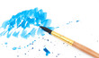 brush with blue paint stroke and stick, isolated on white