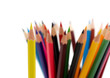 A bunch of color pencils pointing up. A bunch of color pencils pointing up.