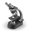 Modern microscope isometric view isolated on white Modern microscope isometric view isolated on white