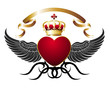 Heart with wings and gold ribbon