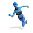 blue female alien running. 3D rendering with clipping path and blue female alien running. 3D rendering with clipping path and