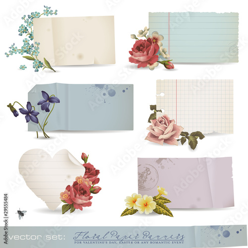 Vektor: vector set: floral paper banners vector set: floral paper banners