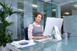 Customer service representative wearing headset