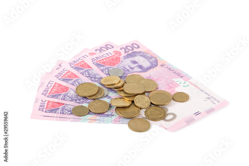 Photo: Ukrainian banknotes. Two hundred hryvna and coins Ukrainian banknotes. Two hundred hryvna and coins