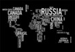World map: countries of wordcloud