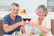 Senior couple drinking some wine at home