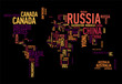 World map: countries of wordcloud