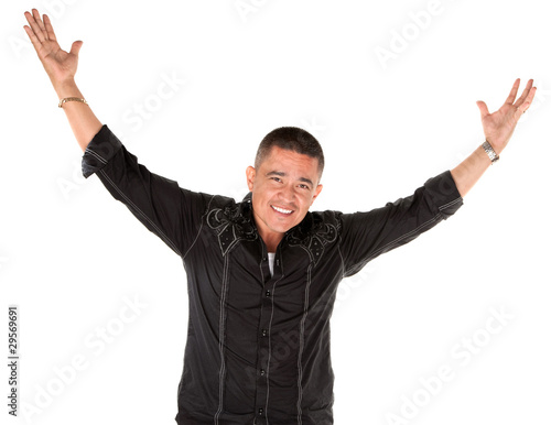 Photo: Happy latino man with raised arms Happy latino man with raised arms
