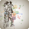 Vector illustration: Two lovers kissing & floral calligraphy orn Vector illustration: Two lovers kissing & floral calligraphy orn