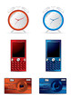 Vektor: Clock, mobile and camera vector illustrations Clock, mobile and camera vector illustrations