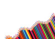 Close up of color pencils with different color over white