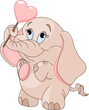 Little baby elephant  holds heart-shaped  lollipop
