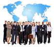 Businessmen standing in front of an earth map