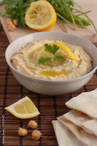 Photo: Hummus with pitta bread Hummus with pitta bread