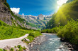 Idyllic alpine valley in sun rays. Sixt Fer a Cheval, France. Idyllic alpine valley in sun rays. Sixt Fer a Cheval, France.