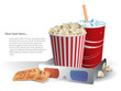 Vektor: 3d movie glasses with popcorn and soda 3d movie glasses with popcorn and soda