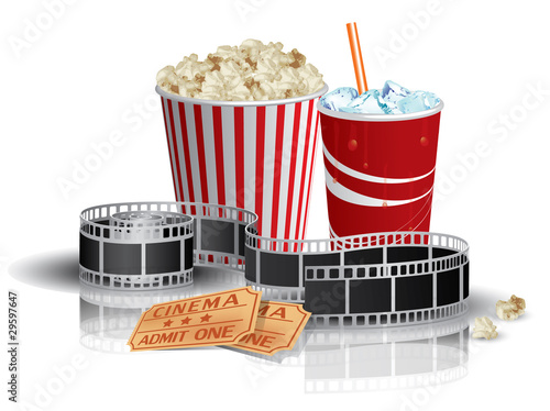 Vektor: Popcorn, drink and filmstrip Popcorn, drink and filmstrip
