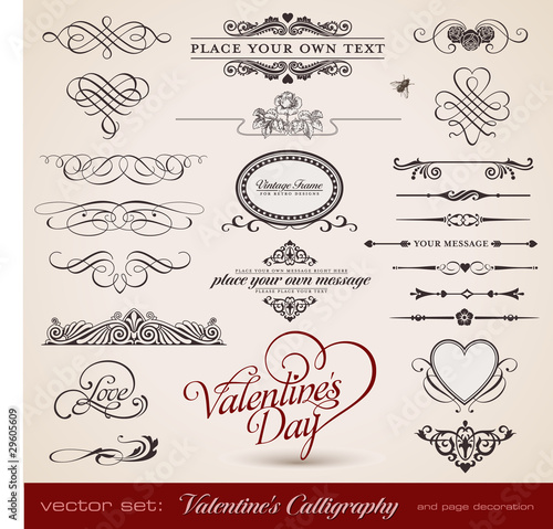 Vektor: vector set: Calligraphic design elements for Valentine's Day vector set: Calligraphic design elements for Valentine's Day