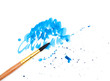 brush with blue paint stroke and stick, isolated on white