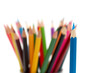 A bunch of color pencils pointing up. A bunch of color pencils pointing up.
