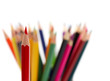 A bunch of color pencils pointing up. A bunch of color pencils pointing up.