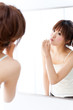 a portrait of beautiful asian woman brushing teeth