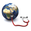 red stethoscope around a globe isolated red stethoscope around a globe isolated
