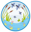 Vector illustration. Cane and dragonfly.