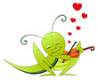 Vector illustration. Valentine love grasshopper and violin.