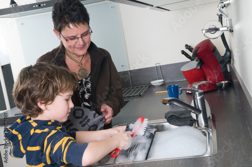 Photo: Doing the dishes with grandma Doing the dishes with grandma