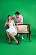 A man and girl isolated on green A man and girl isolated on green
