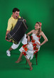 A man and girl isolated on green A man and girl isolated on green