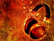Music background with headphones and notes