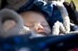 Close-up of a baby sleeping in his buggy