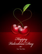 Vector illustration of cherries making a heart dkape