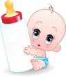 Neonato Bebè con Biberon-Baby with Baby Bottle-Vector Neonato Bebè con Biberon-Baby with Baby Bottle-Vector